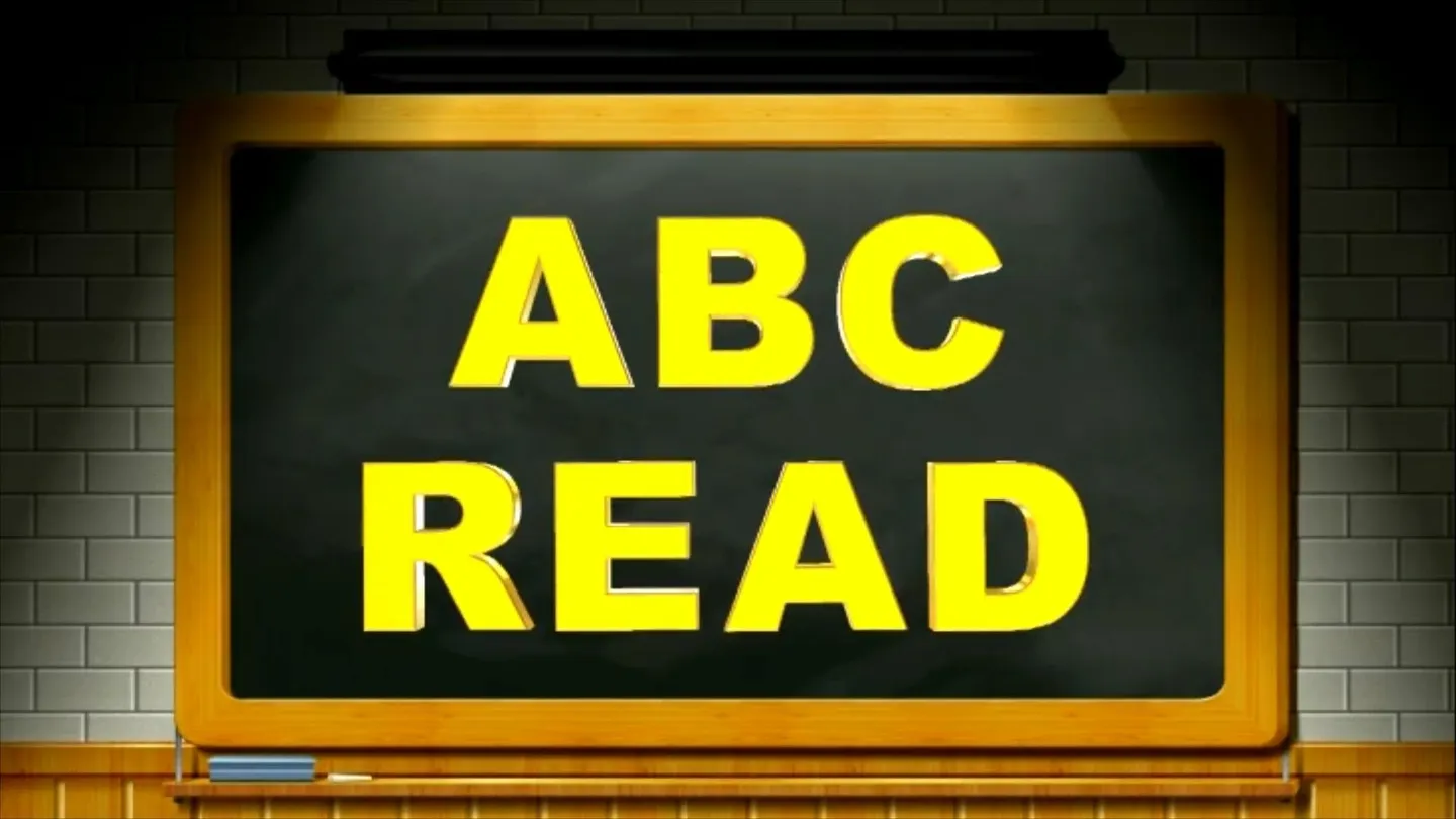 A chalkboard with the words abc read written on it.