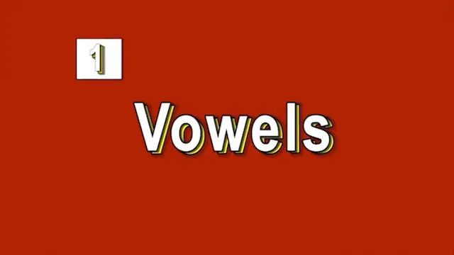 A red background with the word vowels written in white.