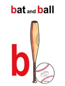 A bat and ball with the letter b on it.